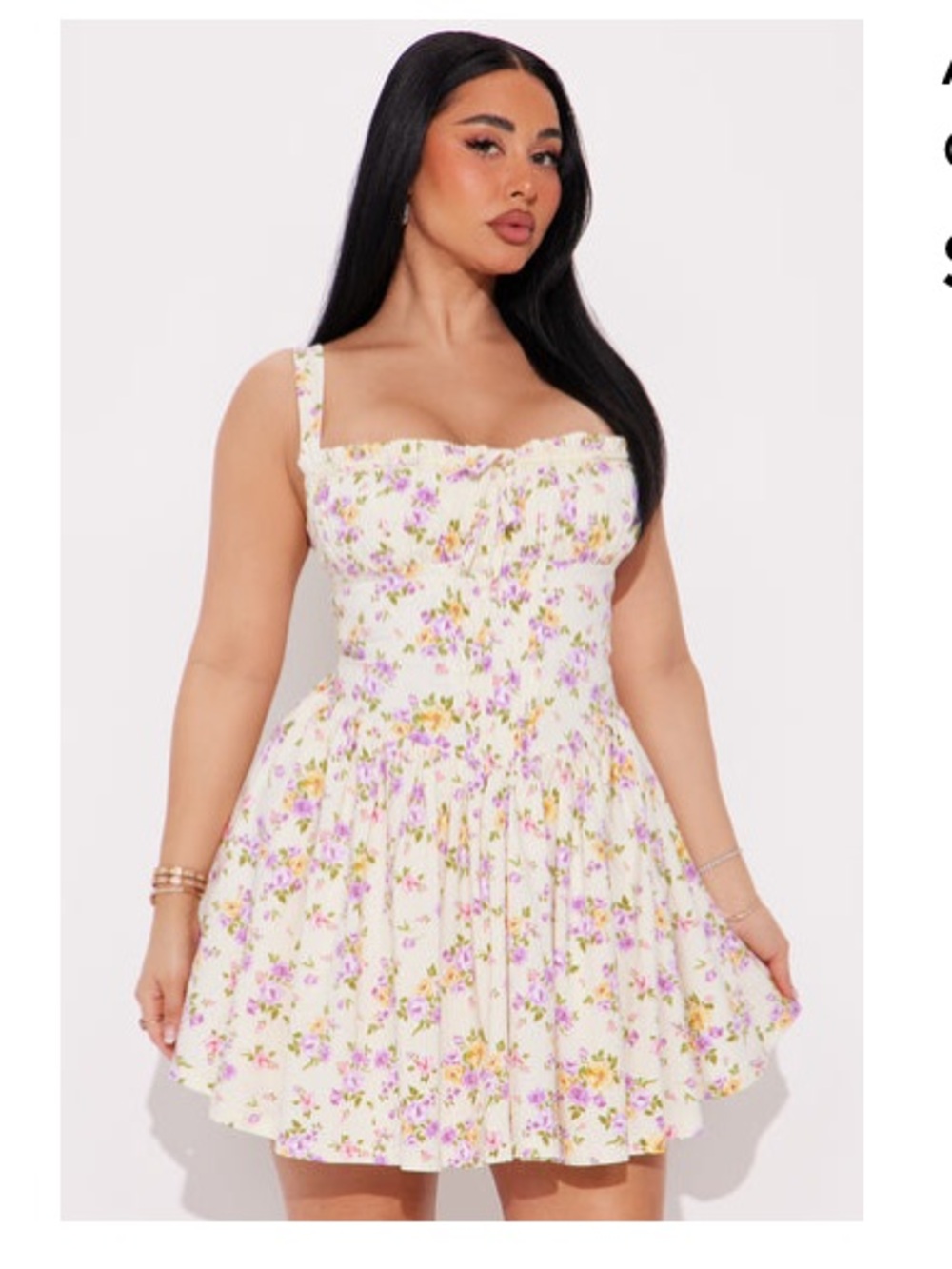 Fashion Nova Cream Mini Dress with Purple & Yellow Floral Print